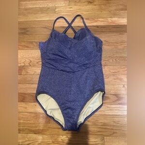NWOT Lands End Purple Glitter‎ 1-piece Swimsuit Tummy Control Bathing Suit Sz 16